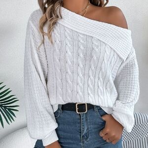 Women's Off-Shoulder Ivory Sweater